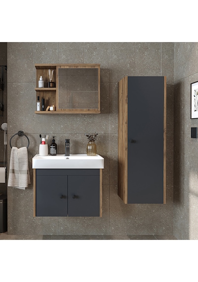 Ada Lavabolu Banyo Alt Dolabı + Banyo Üst Dolabı + Boy Dolabı Atlantik - Antrasit Ada Lavabolu Banyo Alt Dolabı + Banyo Üst Dolabı + Boy Dolabı Atlantik - Antrasit