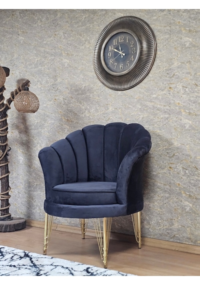 Zafir Tekli İstiridye Gold Kaplama Telli Ayak Çay Seti Koltuk Tekli Berjer , Balkon, Salon, Ofis Füme