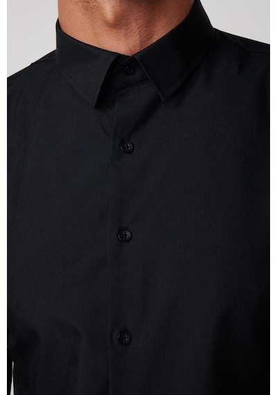 Tudors Slim Fit Arkadan Pensli Önden Kulplu Düz Trend Siyah Erkek Gömlek-28230-siyah Siyah