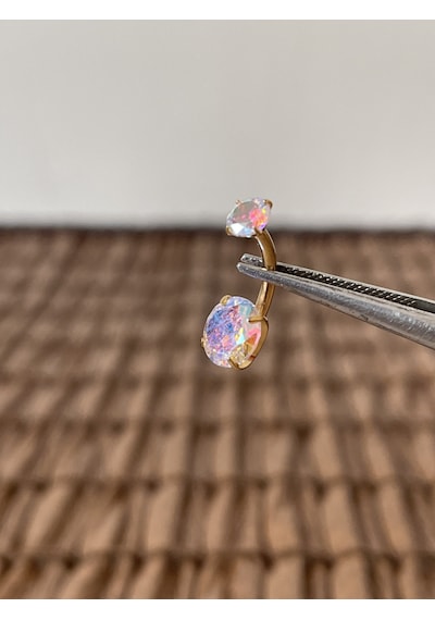 Yüksek Kalite G23 Titanium Rengarenk Hareli Parlak Zirkon Taşlı Titanyum Göbek Piercingi Taş 10mm Altın