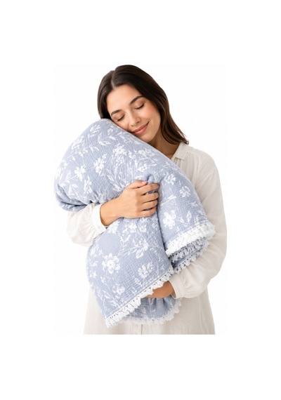 Bloomy Müslin Yatak Örtüsü Pike Çift Kişilik Yumuşak Dokulu Nefes Alan 4 Mevsim Örtü 230x250 Çeyiz&günlük İndigo