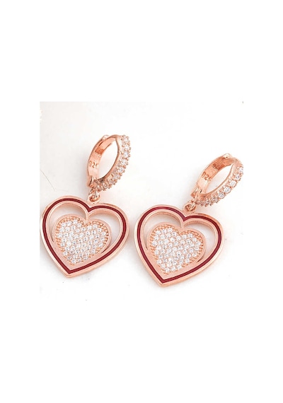 Aya Diamond Gümüş Rose Sallantılı Kalp Kadın Küpe Rose