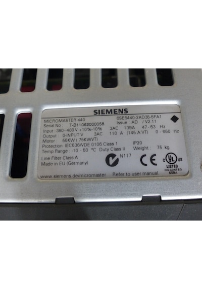 6se6440-2ad35-5fa1 Mıcromaster 440 Buılt In Class A Fılter 380-480 V 3 Ac 2.el