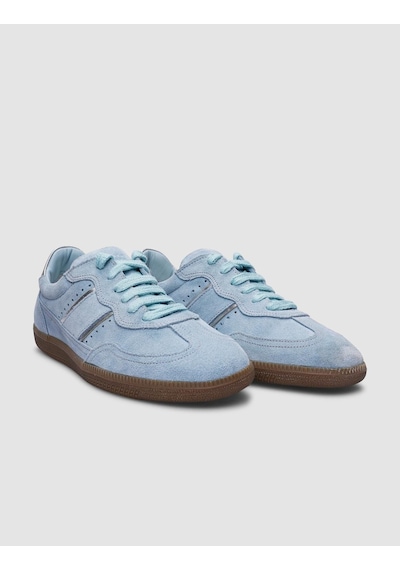 %100 Hakiki Deri Mavi Süet Bağcıklı Kadın Sneaker-mavi Mavi