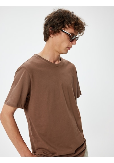 Koton Basic Tişört Slim Fit Bisiklet Yaka Kısa Kollu Kahverengi 4sam10842hk Kahve