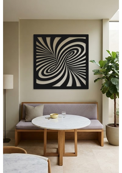 Optik İllüzyon Metal Duvar Tablosu - Metal Duvar Sanatı - Duvar Dekoru - 100 X 100 Cm Siyah