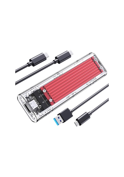 Type-c Nvme M.2 Gen2 10gbps Ssd Hdd Şeffaf Harddisk Kutusu, Kırmızı, Tcm2-c3-rd