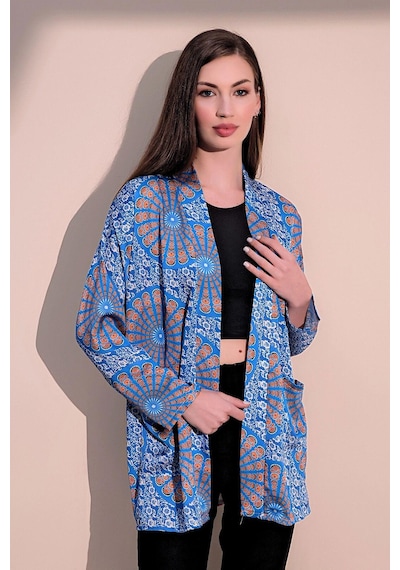 WeShaya Kadın Saks Etnik Desen Yeni Moda Saten Çift Cepli Salaş Kimono Ceket - Tesettüre Uygun Saks WeShaya Kadın Saks Etnik Desen Yeni Moda Saten Çift Cepli Salaş Kimono Ceket - Tesettüre Uygun Saks