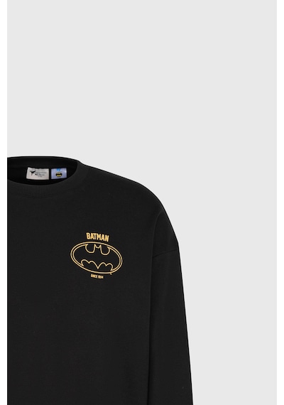 AC&Co / Altınyıldız Classics Erkek Sıyah Batman Lisanslı 3 İplik Loose Fit Bol Kesim Pamuklu Bisiklet Yaka  Sweatshirt Siyah