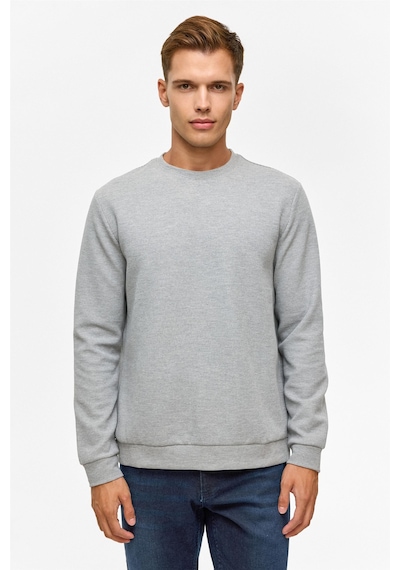 Süvari Gri Regular Düz Bisiklet Yaka Sweatshirt-38788 Gri