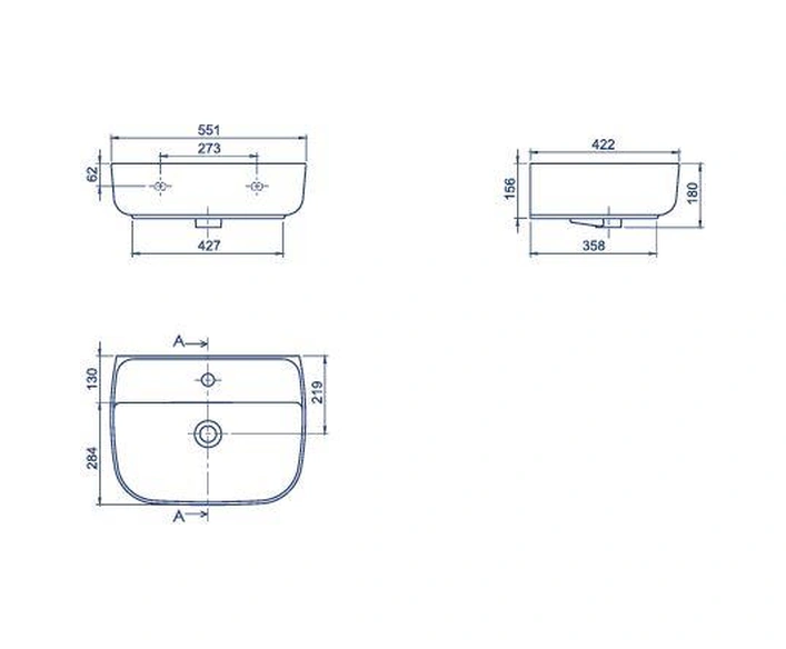 Turkuaz Aqua Tezgahüstü Lavabo 55 42 Cm Beyaz