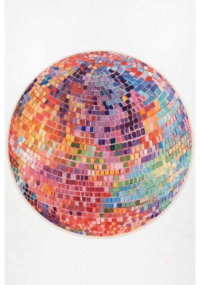 Disco Yuvarlak Halı Renkli Mozaik Desenli Şönil Havsız İnce Dekoratif Halı Çok Renkli