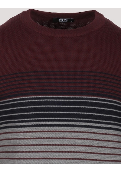Erkek Triko Bordo Bisiklet Yaka Desenli Slim Fit Pamuklu Kazak Ncs Jeans 3735-bordo Bordo