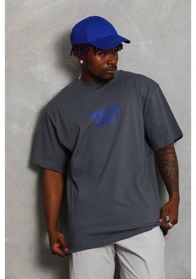Ertaştrendstore Erkek Baskılı Tişört Kısa Kol Bisiklet Yaka Oversize T-shirt - Füme Çok Renk