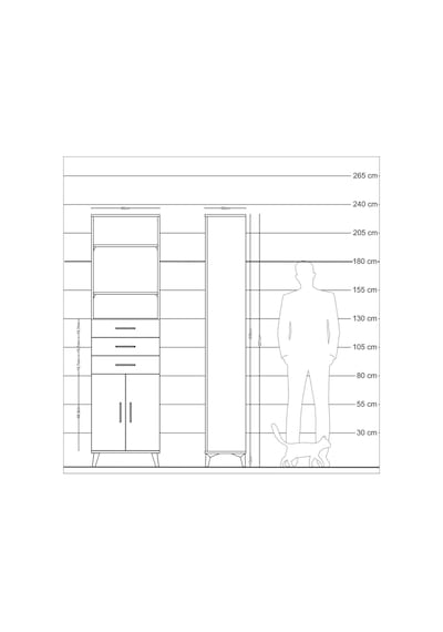 Arges Dolap 4 Raflı 3 Çekmeceli 2 Kapaklı 60x30x221 Çam-antrasit Atlas Çam