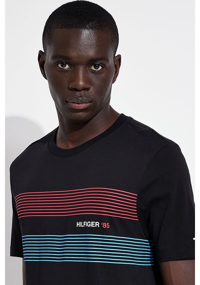 Tommy Hilfiger Bisiklet Yaka Baskılı Erkek T-shirt Siyah