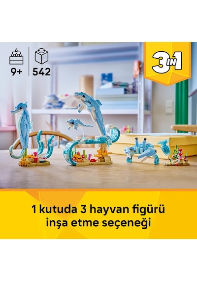 LEGO® Creator 3'ü 1 Arada Deniz Hayvanları: Güzel Yunuslar 31385 – 9 yaş ve üzeri çocuklar için Yaratıcı Oyuncak Yapım Seti (542P)