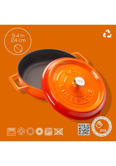 Lava Döküm Yuvarlak Tencere, Trendy, 24Cm, Turuncu