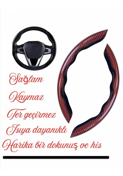 Karbon Fiber Direksiyon Kılıfı Direksiyon Koruyucu Kılıf Kırmızı - Siyah
