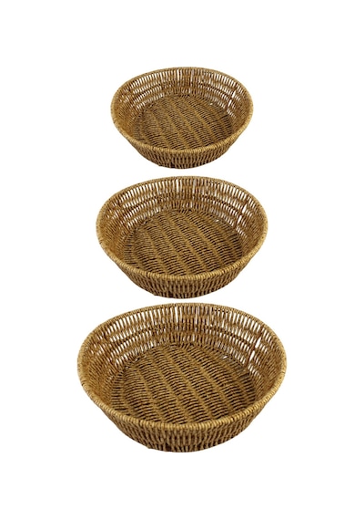 3 Lü Rattan Plastik Sepet, Ekmeklik , Meyve Sepeti Yuvarlak 3 Boy 3717/3lükrem