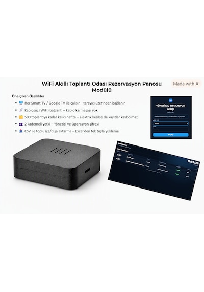 Wifi Akıllı Toplantı Odası Rezervasyon Panosu Modülü Smart Tv Uyumlu
