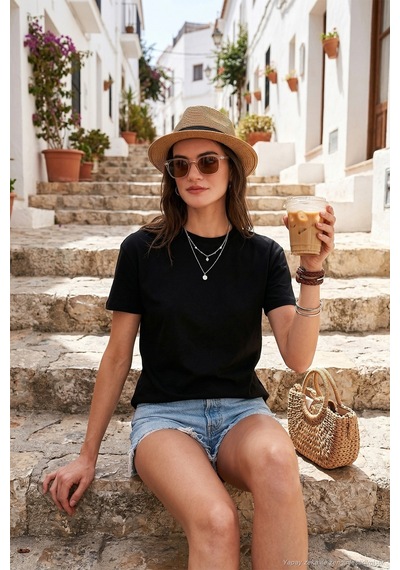 Lela Pamuklu Oversize Fit Bisiklet Yaka Bayan T Shirt 5866097 Siyah