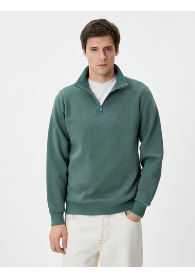 Koton Yarım Fermuarlı Sweatshirt Basic Dik Yaka Ribanalı Uzun Kollu Yeşil 4sam70002mk Yeşil Koton Yarım Fermuarlı Sweatshirt Basic Dik Yaka Ribanalı Uzun Kollu Yeşil 4sam70002mk Yeşil