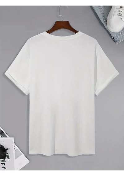 Barlashive Erkek Tişört Palmiye Baskılı Bisiklet Yaka Kısa Kol T-shirt - Beyaz Çok Renkli