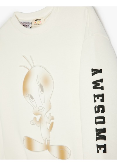 Koton Tweety Sweatshirt Lisanslı Bisiklet Yaka Uzun Kollu Ekru 5wkg10585ak Ekru