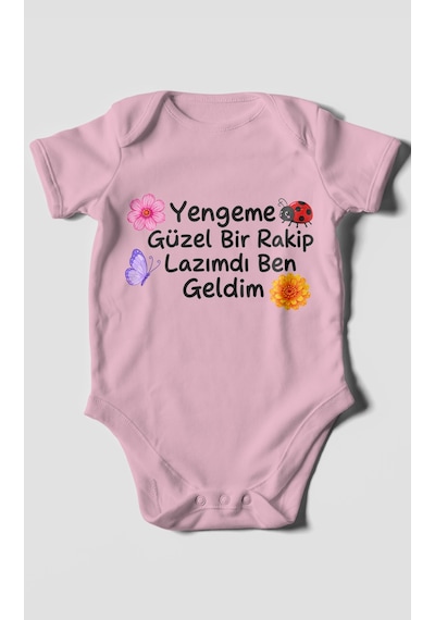 Morivokids Yengeme Güzel Bir Yazılı Kısa Kollu Bebek Body %100 Pamuk Koyu Pembe