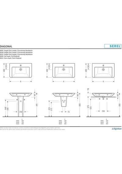 Serel Dıagonal 48 x 65 CM Duvara Monte Lavabo Dg01Tds110H