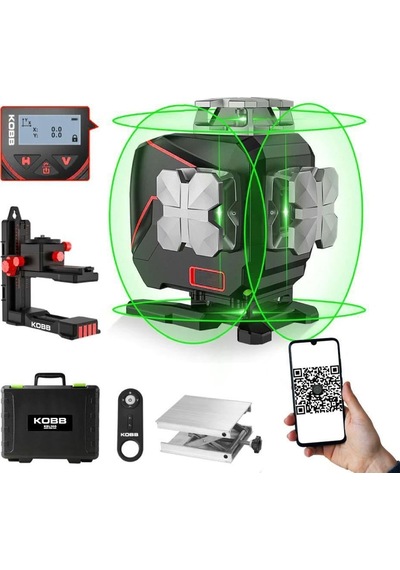 Kobb Kbl36g Şarjlı Lcd Ekran Otomatik Hizalamalı Yeşil Çapraz Çizgi Lazer Distomat + Uzaktan Kumanda + Taşıma Çantası