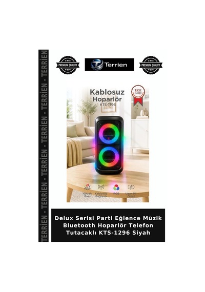 Delux Serisi Parti Eğlence Müzik Bluetooth Hoparlör Telefon Tutacaklı Kts-1296 Siyah
