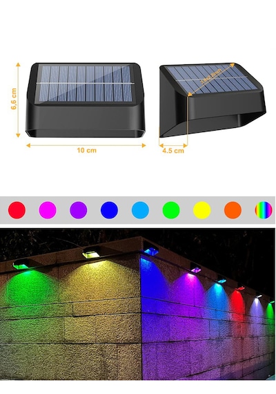 Greentech Güneş Enerjili 8 Renk Geçişli Duvar Aydınlatma (4 Adet) / GT-SL16