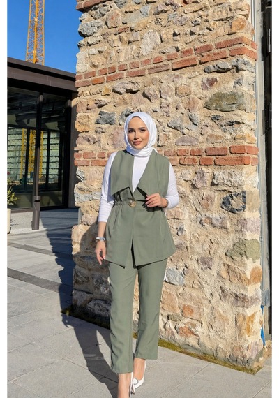 Riella Butik Sera Yelekli Takım Haki