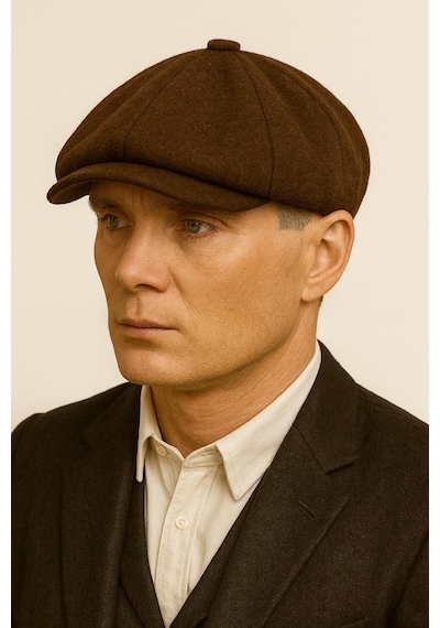 Hamze Peaky Blinders Tarz İngiliz Model Kaşe Kumaş Kasket Şapka Kahverengi