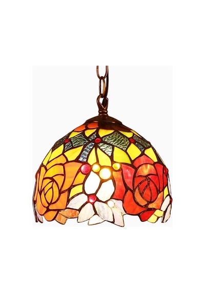 Home London Breeze L30127 El Yapımı Tiffany Vitray Gül Sarkıt Avize 7 Inç Kırmızı Red
