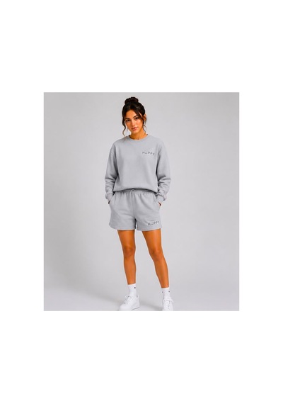Herkesemoda Hüppy Baskılı Kadın Oversize Şortlu Sweatshirt Eşofman Takımı Gri