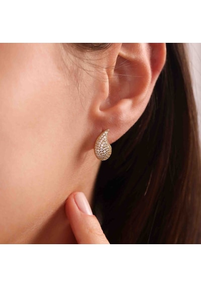 Sembol Gold Altın Drop Küpe 1.5 Cm Taşlı