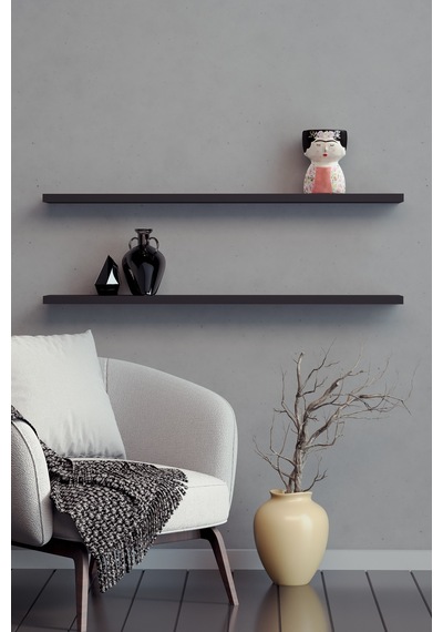 Yankı-BYEG 2li 80 cm Mat Siyah Mdf Duvar Rafı Gizli Bağlantı Kitaplık