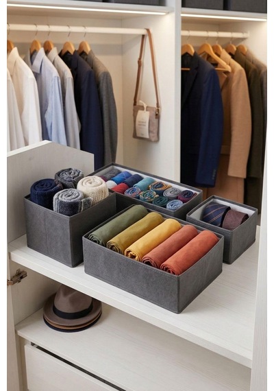 Tr 4'lü Katlanabilir Çekmece Düzenleyici Organizer Seti, Çekmece İçi Çamaşır Organizer Kutuları, İç Çamaş Diğer