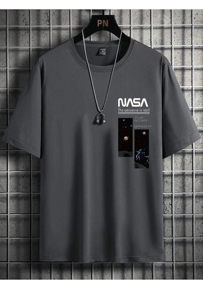 Flood Of Style Unisex Füme Nasa The Star Baskılı Oversize Gri