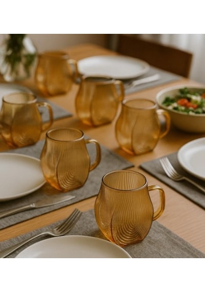 Borosilikat Cam Amber Salyangoz Desenli Filtreli Sürahi 2500 Ml Ve 2 Adet 300 Ml Bardak