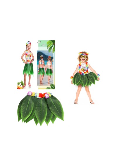 Tropikal Esintili Hawaii Yapraklı Parti Eteği Çocuk Boy Tdrtr