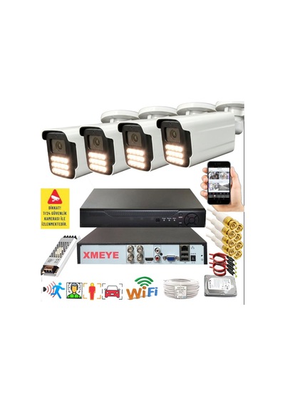 4 Lü Hareket Algılayan 5 Mp Lens 15 Warm Led Gece Renkli Gösteren Güvenlik Kamerası Seti Bs 5915w
