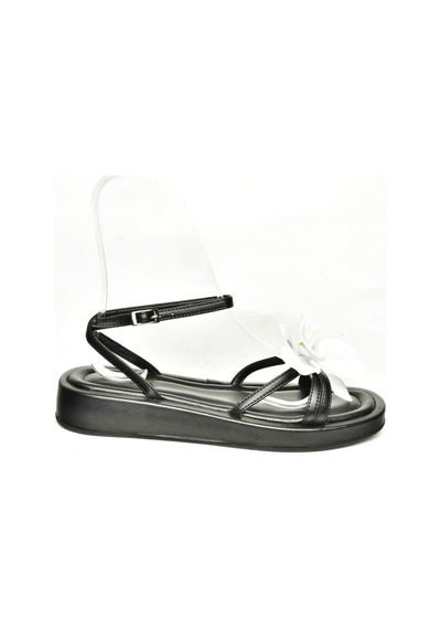 Fox Shoes U342962709 Siyah Yapay Çiçek Aksesuarlı Kadın Sandalet Siyah-suni Deri Siyah