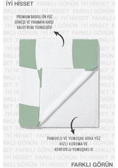 Gülümseyen Yüz Dama Desenli Plaj Havlusu - Modern Pastel Yeşil Beyaz Hızlı Kuruyan Mikrofiber Havlu Ayaz Kabuğu