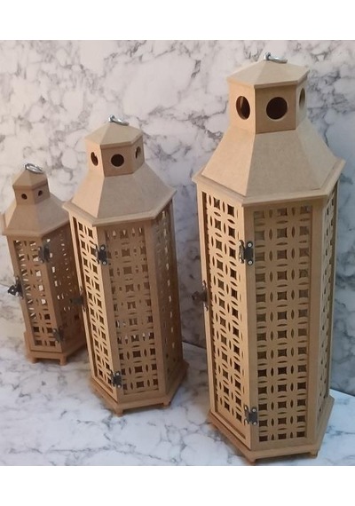 1448bng90235hobi Adn Dekoratif Fenerlik 3lü Set Ahşap Mdf Ham Cnc Kesim Oymalı Nakış El Yapımı