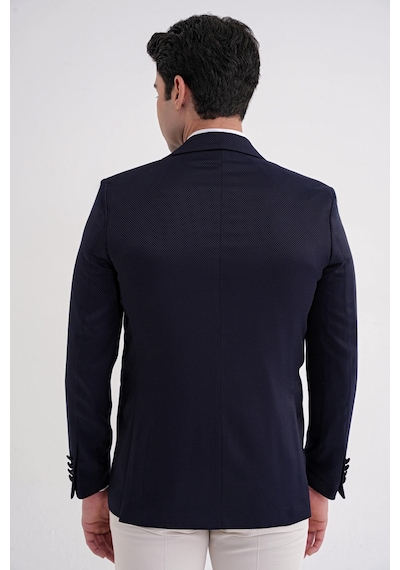 Black 035 Slim Fit Saten Yaka Çift Yırtmaçlı Tek Düğmeli Lacivert Damatlık Smokin Ceket Lacivert