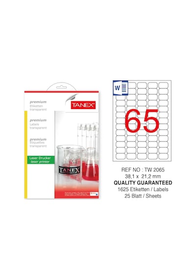 Tanex Tw-2065 38.1X21.2MM Şeffaf Laser Etiket 1625 Li